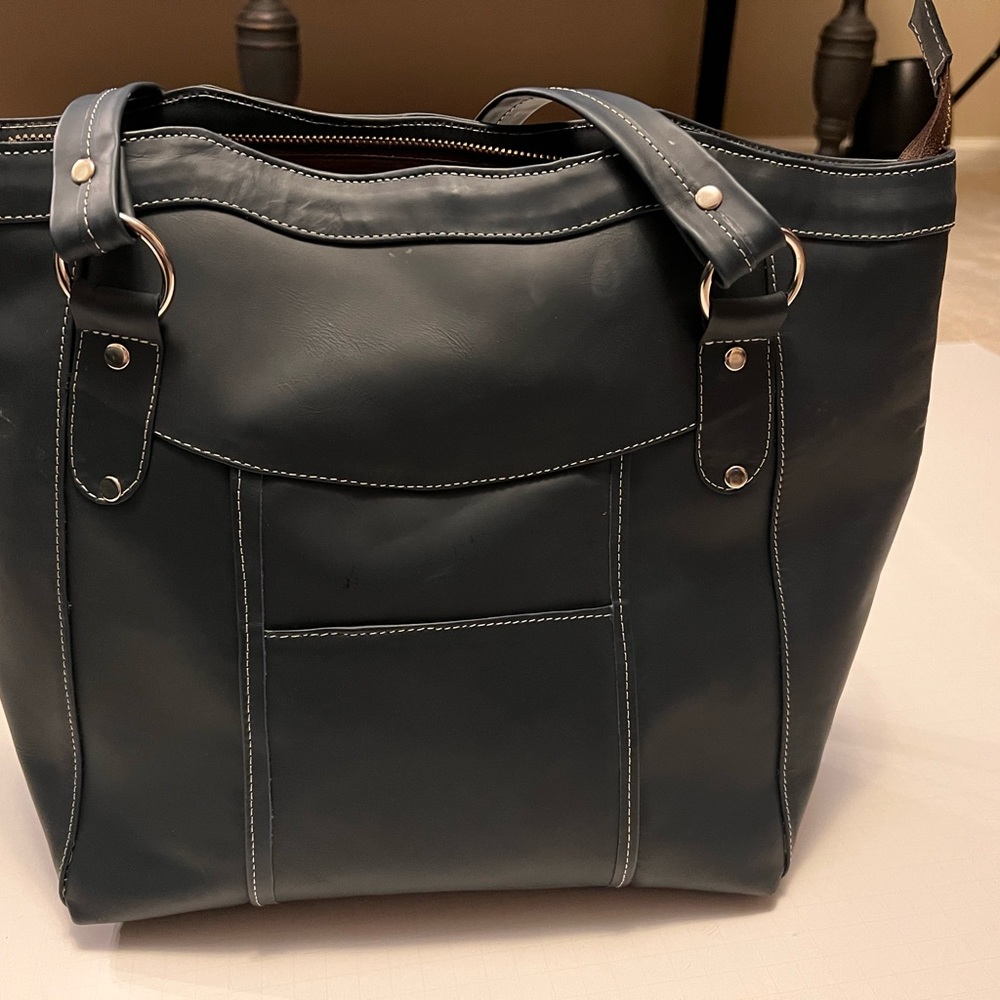 Navy leather tote bag. Never used.